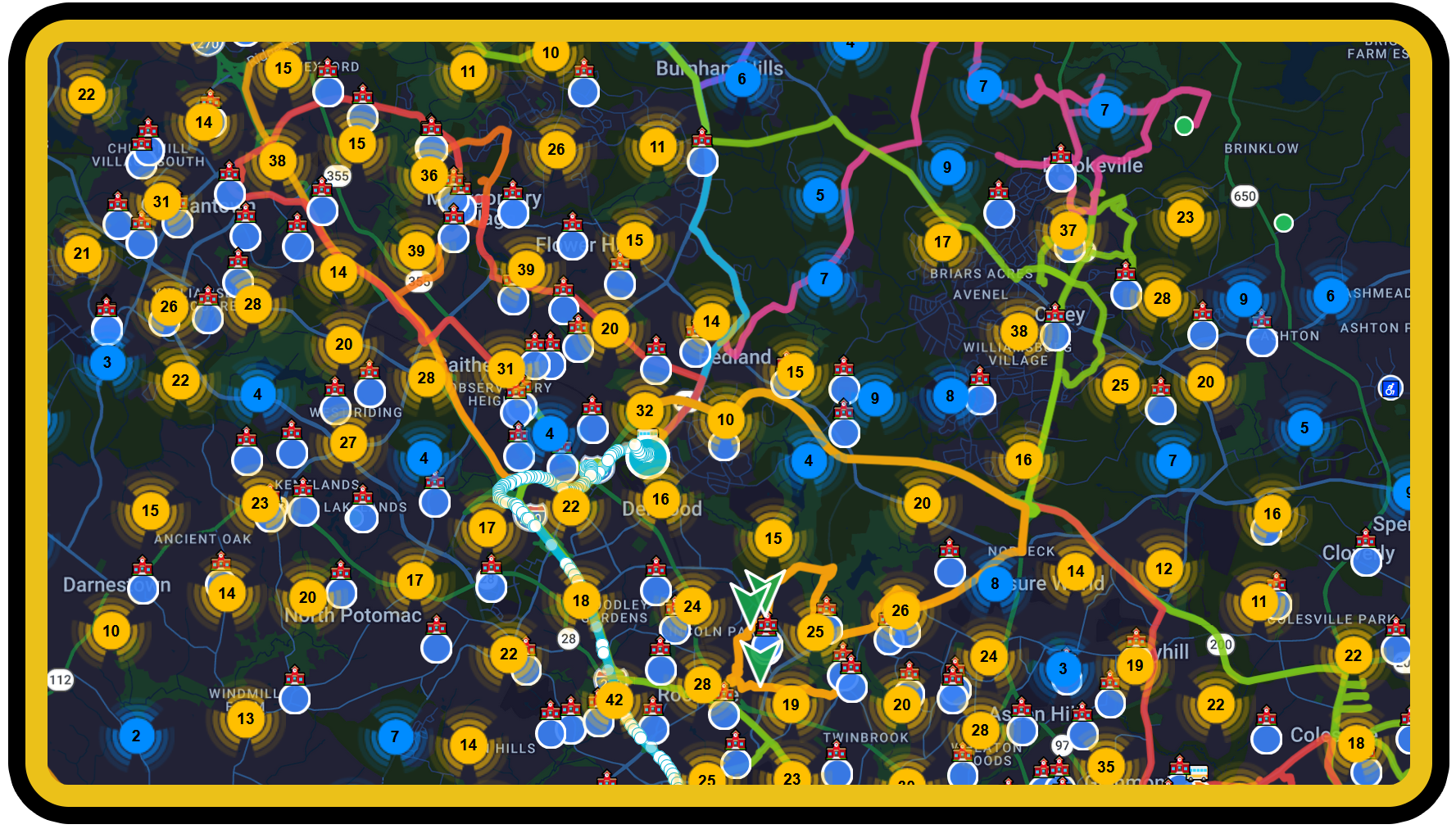 Stops tab with student assignments
